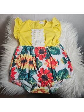 PatPat Baby Girl Sunflower Romper One-Piece Yellow Floral 6-9 Months